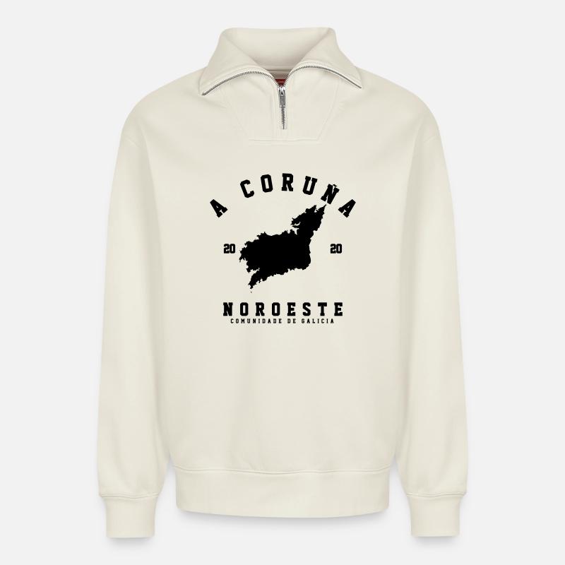 A Coruña - Relaxed Unisex Organic Half Zip Sweatshirt – von SPREAD - Naturweiß