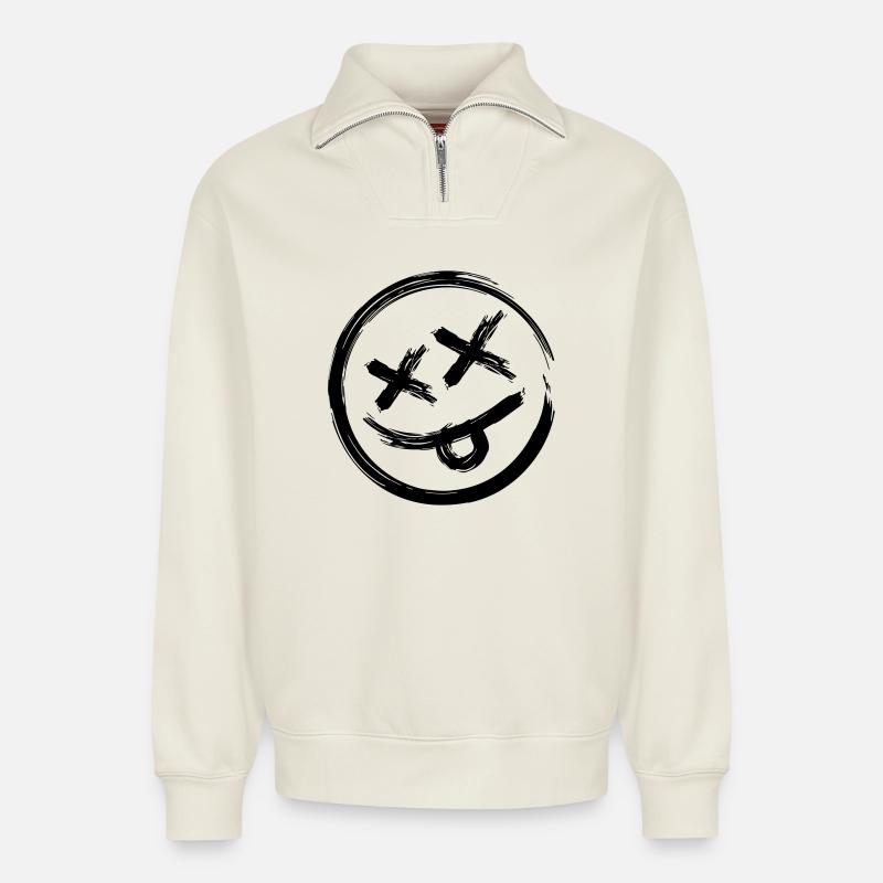 Smile - Relaxed Unisex Organic Half Zip Sweatshirt – von SPREAD - Naturweiß