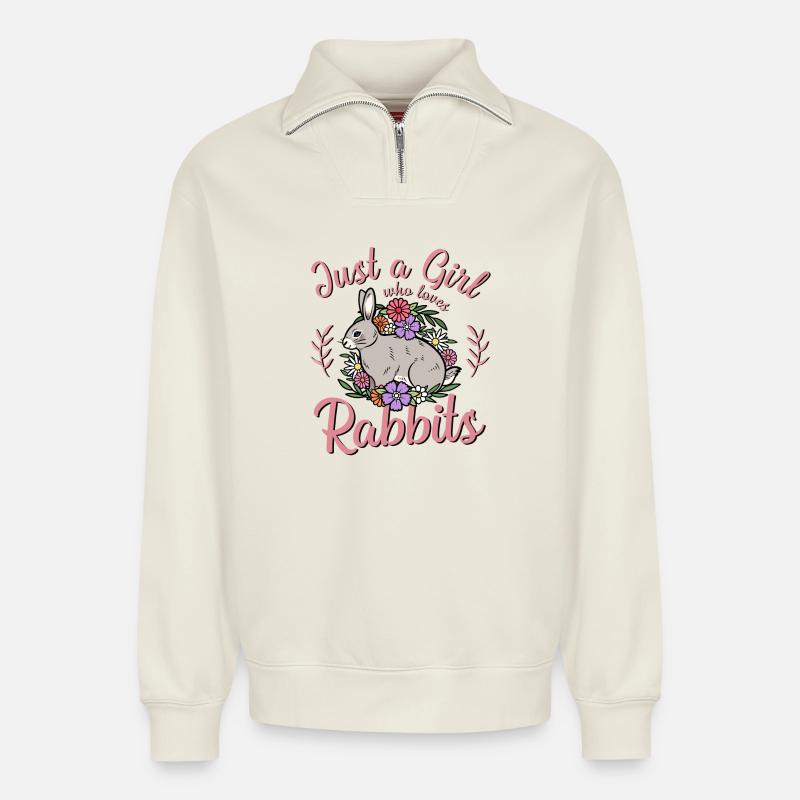 Rabbit Rabbit - Relaxed Unisex Organic Half Zip Sweatshirt – by SPREAD - off white