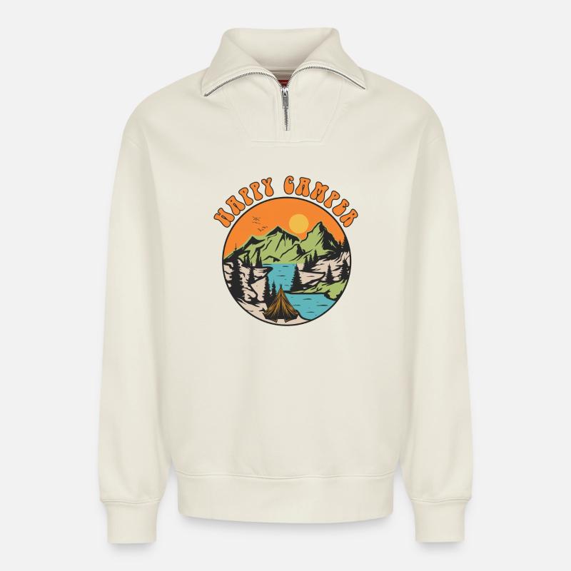 Glücklicher Camper - Relaxed Unisex Organic Half Zip Sweatshirt – von SPREAD - Naturweiß