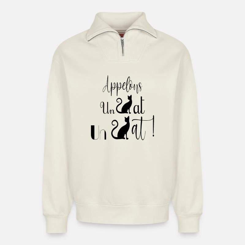 Katze - Relaxed Unisex Organic Half Zip Sweatshirt – von SPREAD - Naturweiß