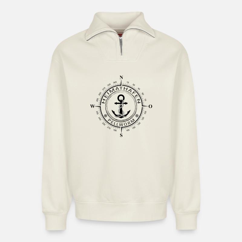 Heimathafen Pellworm - Relaxed Unisex Organic Half Zip Sweatshirt – von SPREAD - Naturweiß
