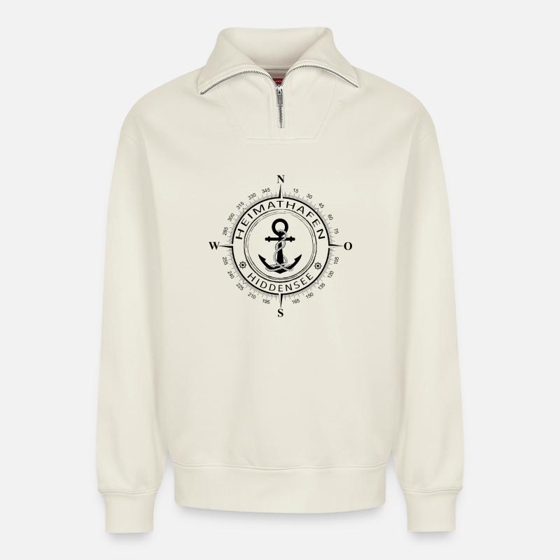 Heimathafen Hiddensee - Relaxed Unisex Organic Half Zip Sweatshirt – von SPREAD - Naturweiß