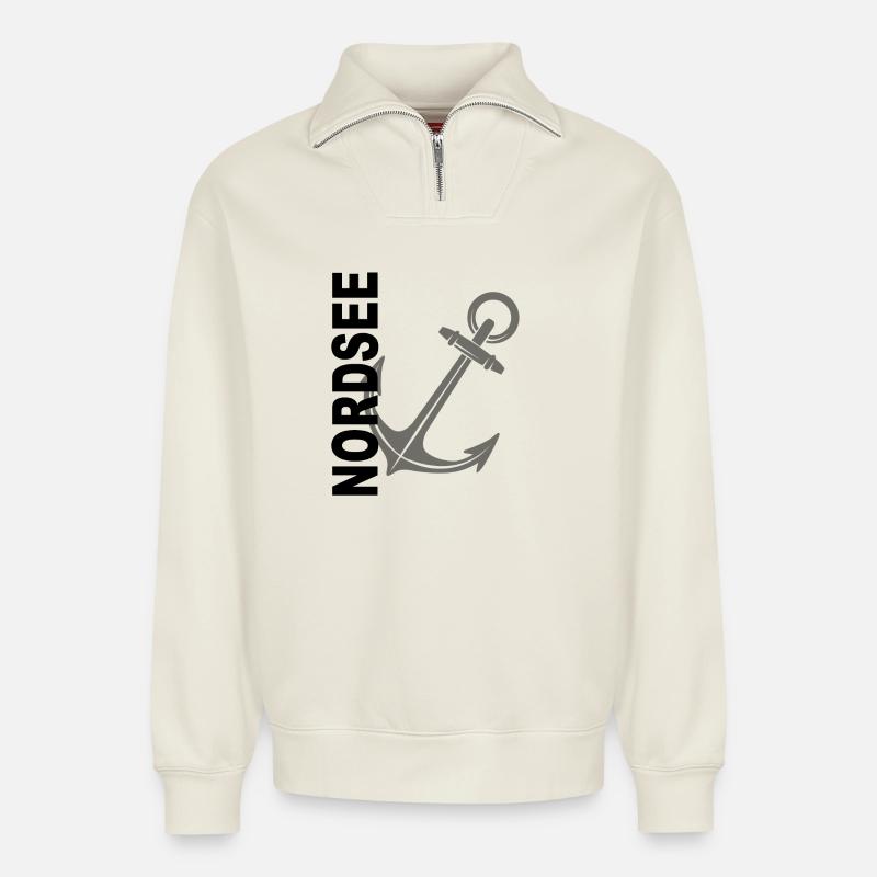 Nordsee - Relaxed Unisex Organic Half Zip Sweatshirt – von SPREAD - Naturweiß