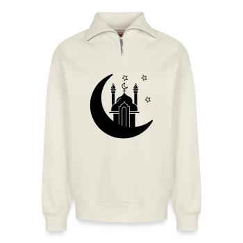 Mosque religious place of worship in moon - Relaxed Unisex Organic Half Zip Sweatshirt – by SPREAD - off white - Front