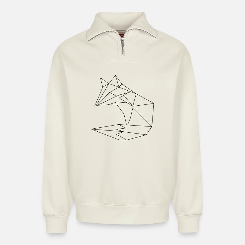 Fuchs im ORGAMI style Liniar - Relaxed Unisex Organic Half Zip Sweatshirt – von SPREAD - Naturweiß