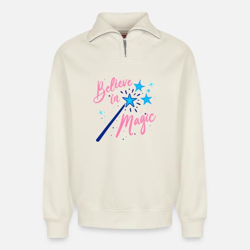 Believe in Magic - Relaxed Unisex Organic Half Zip Sweatshirt – by SPREAD - off white