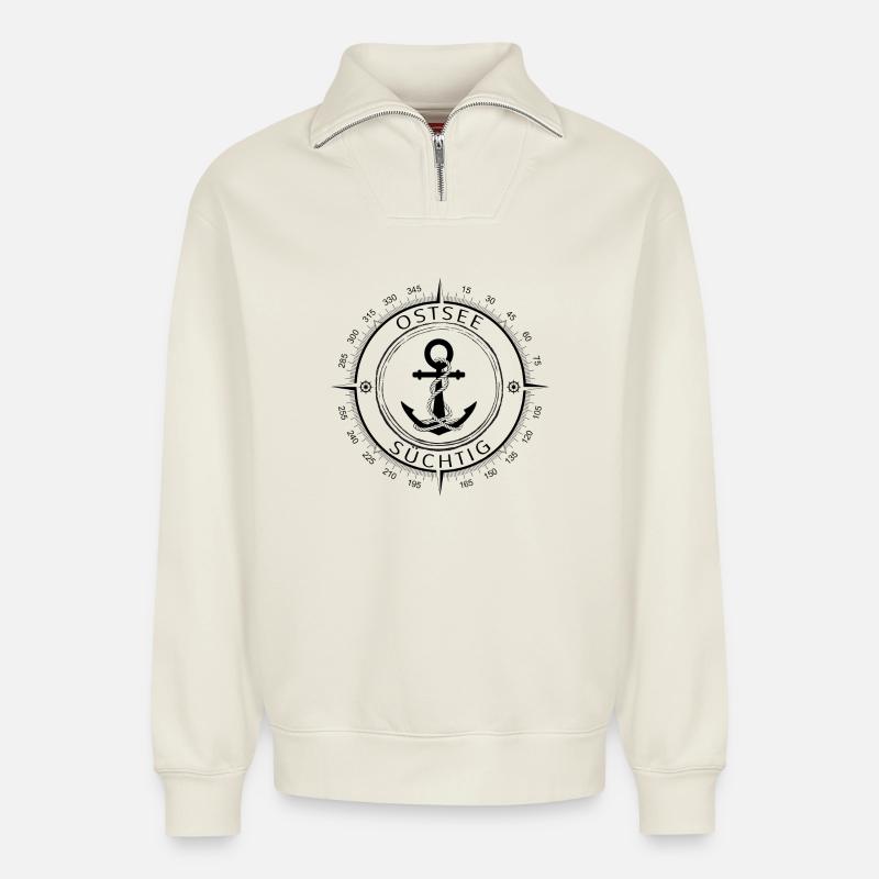 Ostsee Süchtig - Relaxed Unisex Organic Half Zip Sweatshirt – von SPREAD - Naturweiß