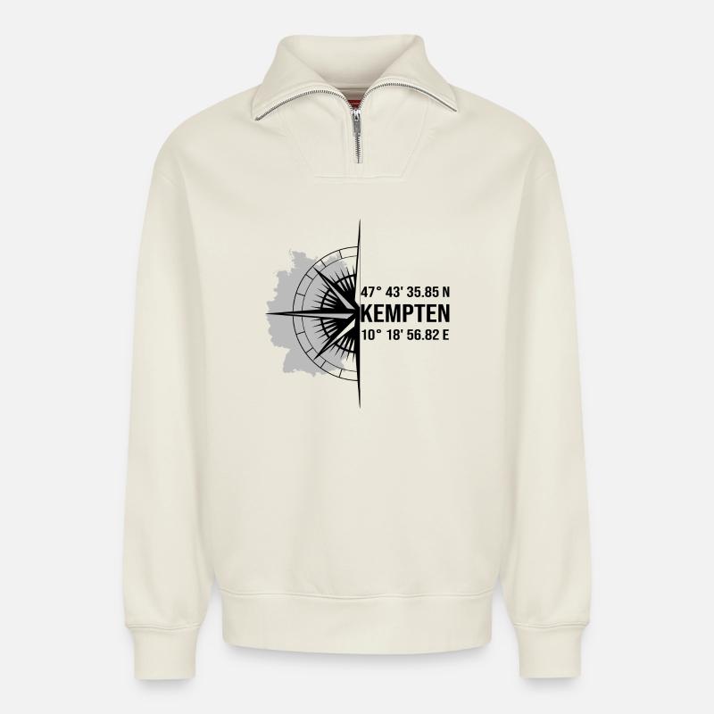 Koordinaten Kempten - Relaxed Unisex Organic Half Zip Sweatshirt – von SPREAD - Naturweiß