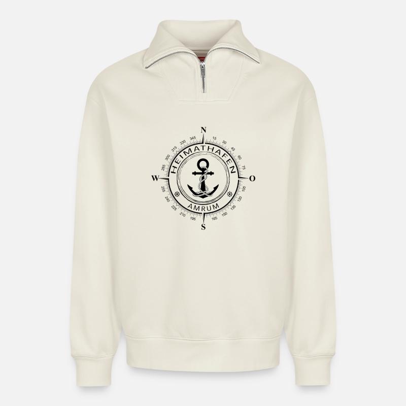 Heimathafen Amrum - Relaxed Unisex Organic Half Zip Sweatshirt – von SPREAD - Naturweiß