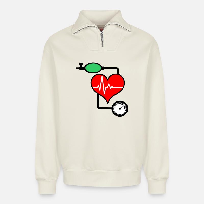 Blutdruckmessgerät - Relaxed Unisex Organic Half Zip Sweatshirt – von SPREAD - Naturweiß