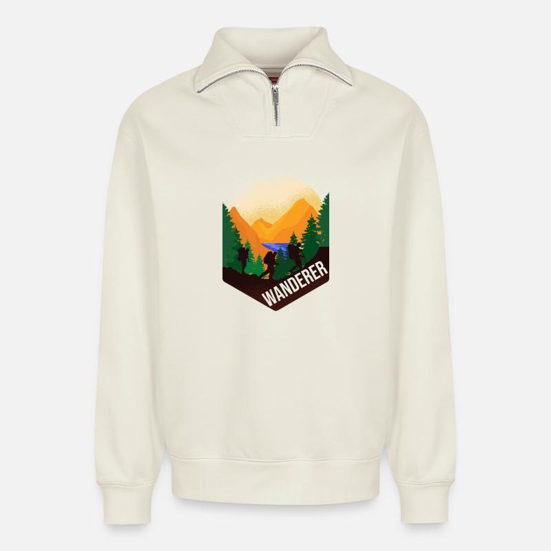 Wanderer - Relaxed Unisex Organic Half Zip Sweatshirt – von SPREAD - Naturweiß