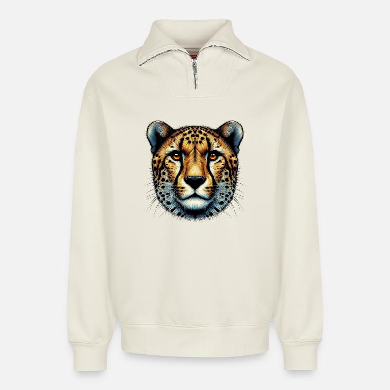 Cheetah - Relaxed Unisex Organic Half Zip Sweatshirt – by SPREAD - off white