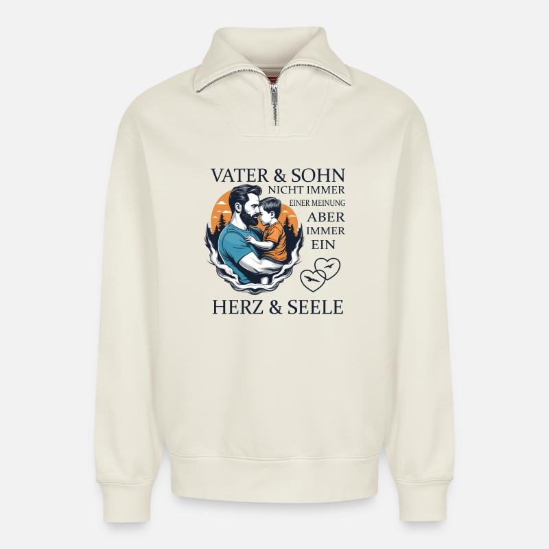 Vater und Sohn - Relaxed Unisex Organic Half Zip Sweatshirt – von SPREAD - Naturweiß