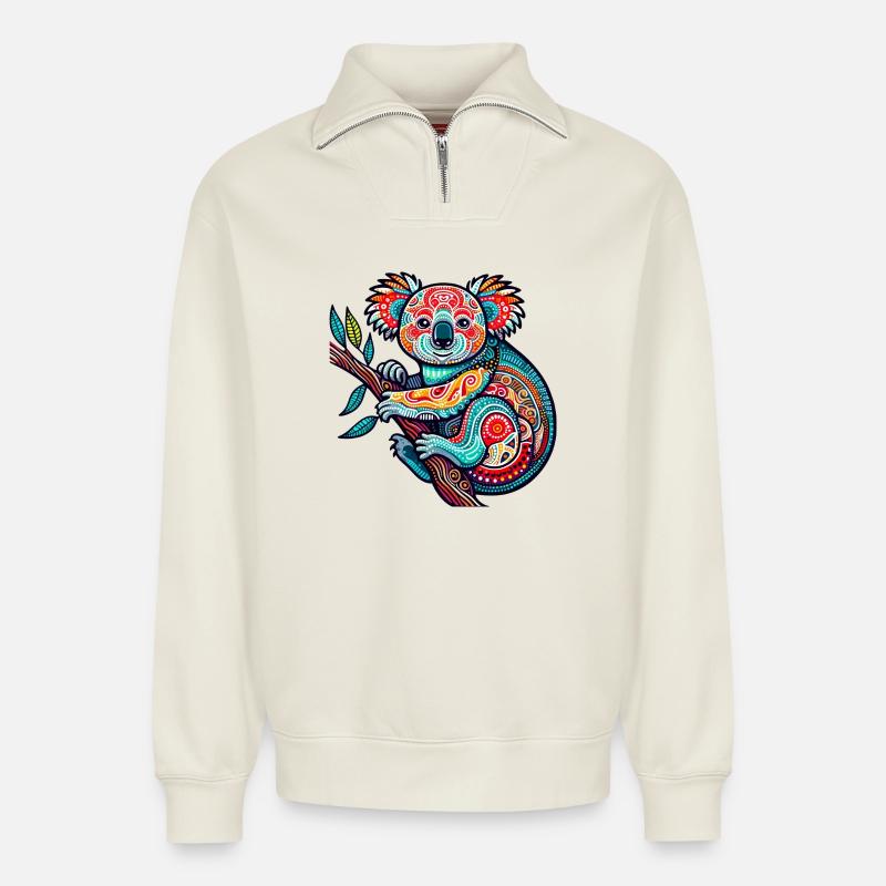 Koala - Relaxed Unisex Organic Half Zip Sweatshirt – von SPREAD - Naturweiß