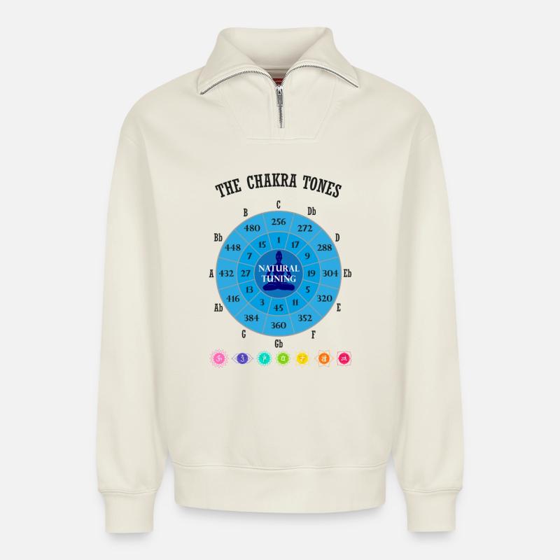 Die Chakra-Töne - Relaxed Unisex Organic Half Zip Sweatshirt – von SPREAD - Naturweiß