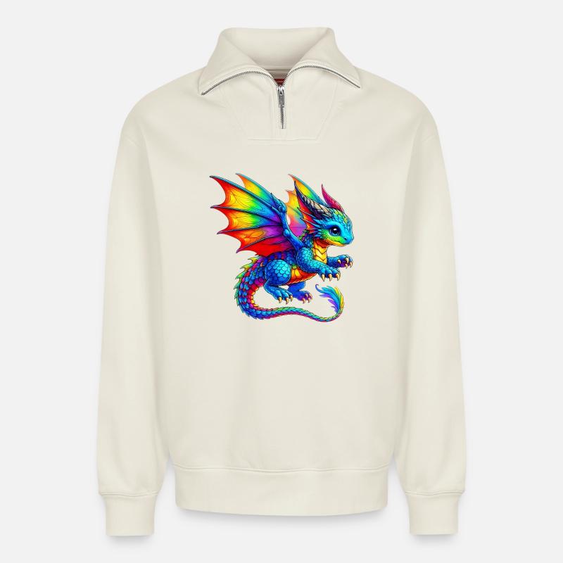 Drache - Relaxed Unisex Organic Half Zip Sweatshirt – von SPREAD - Naturweiß