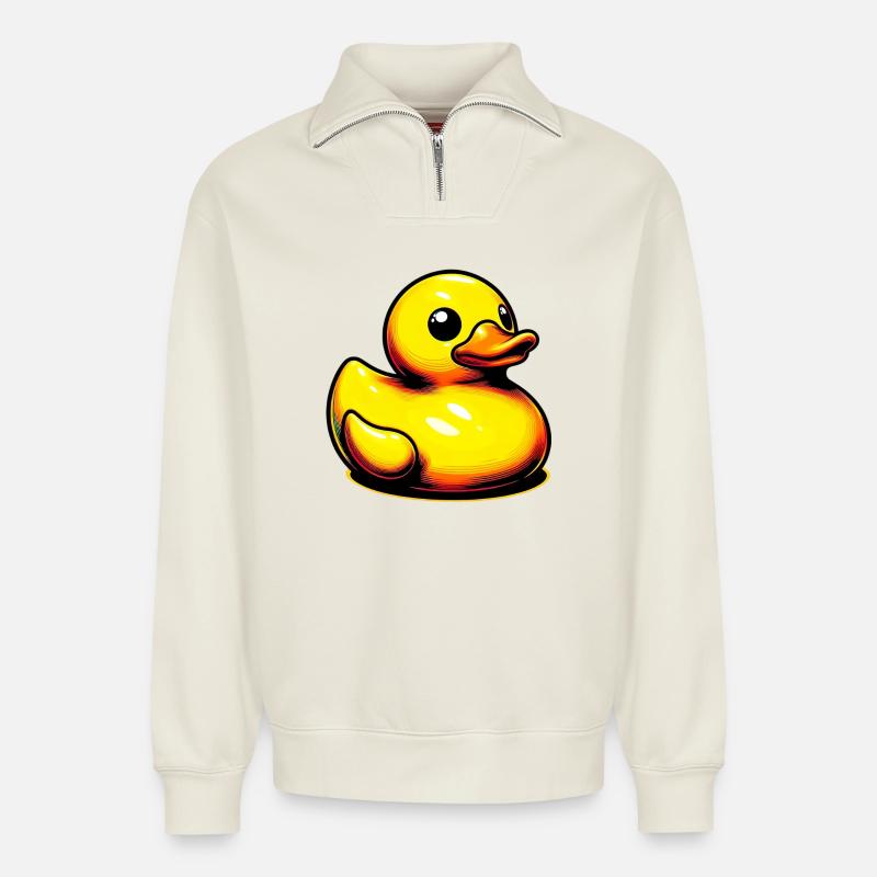 Caneton Canard Canard - Sweat unisexe décontracté en coton biologique à demi-zip – de SPREAD - blanc cassé