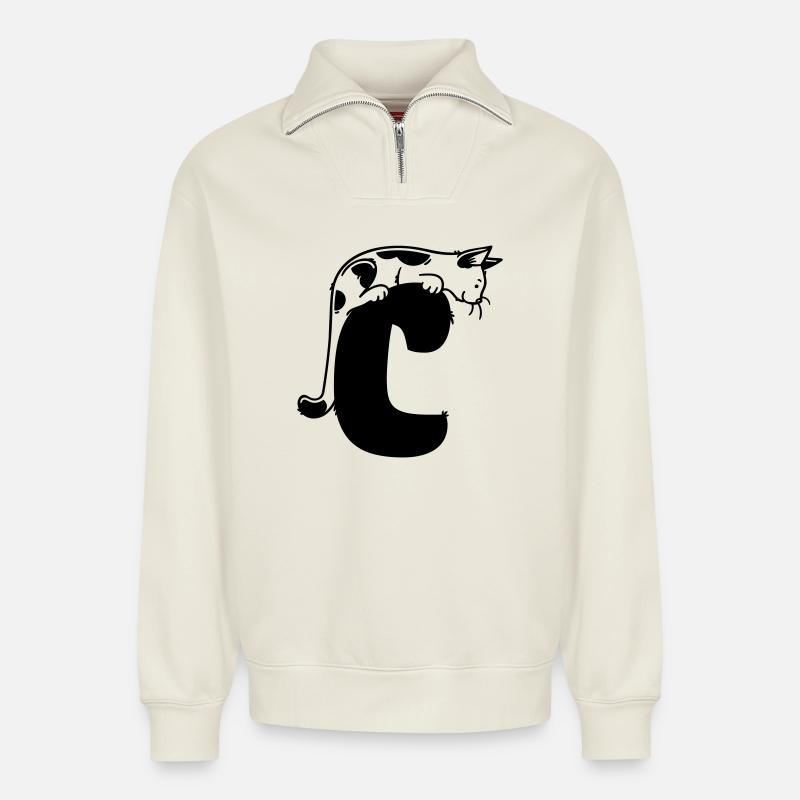 Katze Buchstabe C - Relaxed Unisex Organic Half Zip Sweatshirt – von SPREAD - Naturweiß