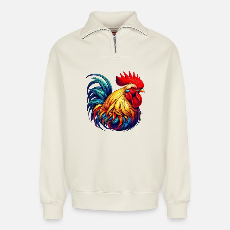 Hahn Henne - Relaxed Unisex Organic Half Zip Sweatshirt – von SPREAD - Naturweiß