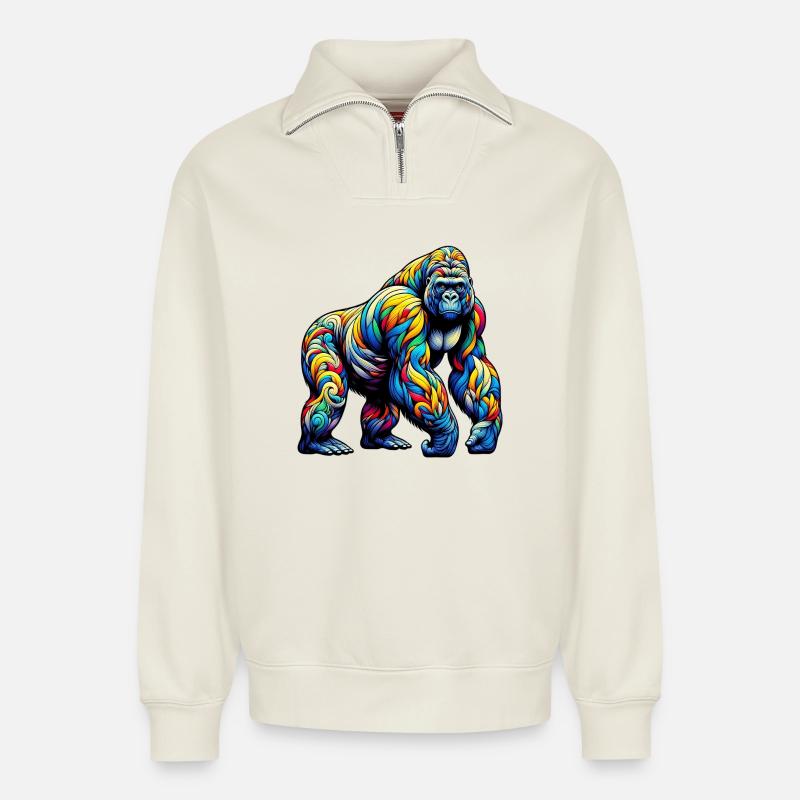 Gorilla - Relaxed Unisex Organic Half Zip Sweatshirt – von SPREAD - Naturweiß