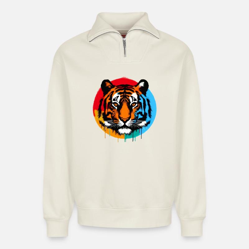 Tiger - Relaxed Unisex Organic Half Zip Sweatshirt – von SPREAD - Naturweiß