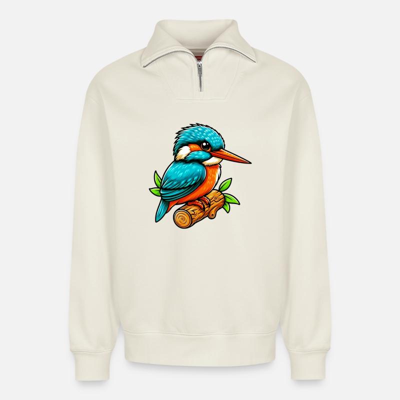 Eisvogel - Relaxed Unisex Organic Half Zip Sweatshirt – von SPREAD - Naturweiß