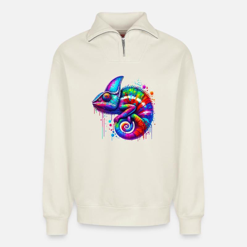 Chamäleon - Relaxed Unisex Organic Half Zip Sweatshirt – von SPREAD - Naturweiß