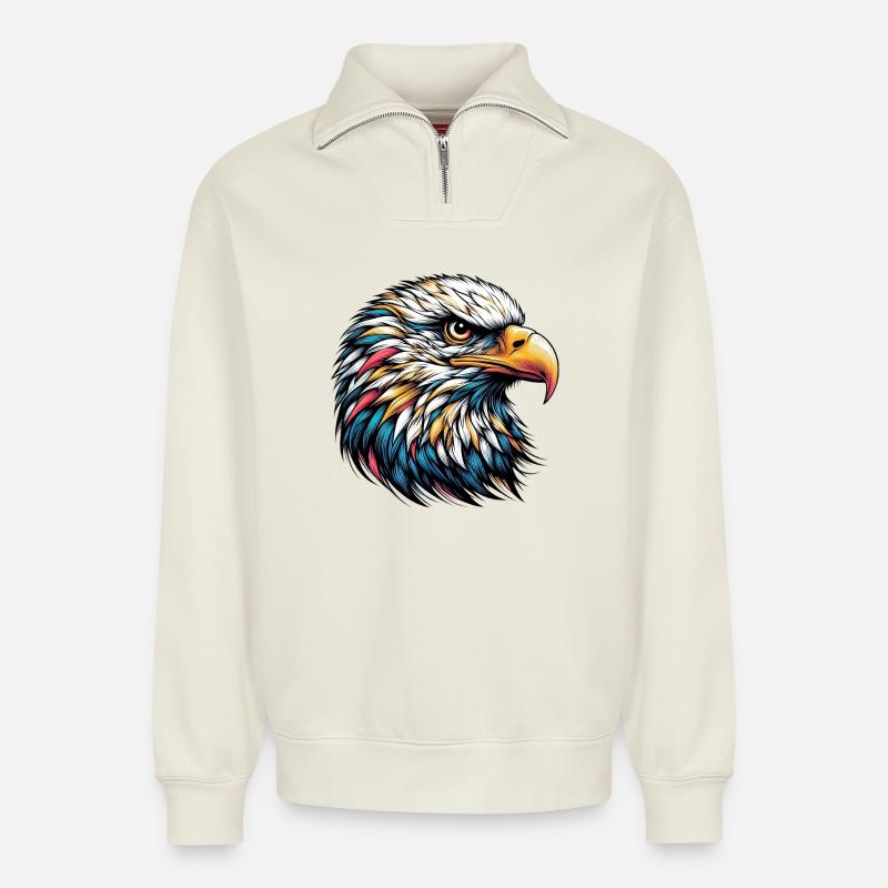 Eagle - Relaxed Unisex Organic Half Zip Sweatshirt – by SPREAD - off white