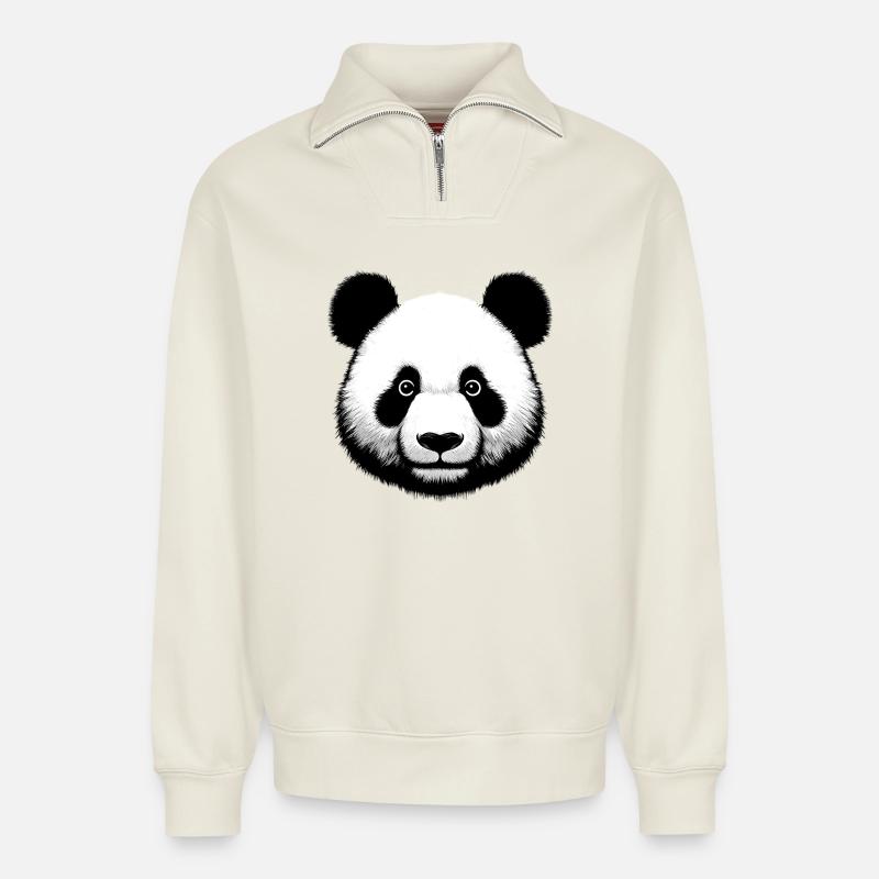 Panda - Relaxed Unisex Organic Half Zip Sweatshirt – by SPREAD - off white