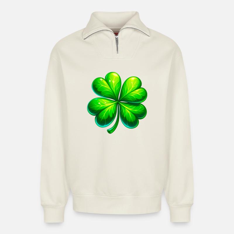 Vierblättriges Kleeblatt - Relaxed Unisex Organic Half Zip Sweatshirt – von SPREAD - Naturweiß