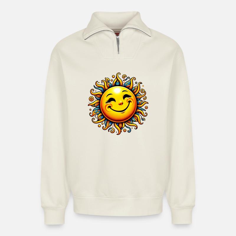 Sonne - Relaxed Unisex Organic Half Zip Sweatshirt – von SPREAD - Naturweiß