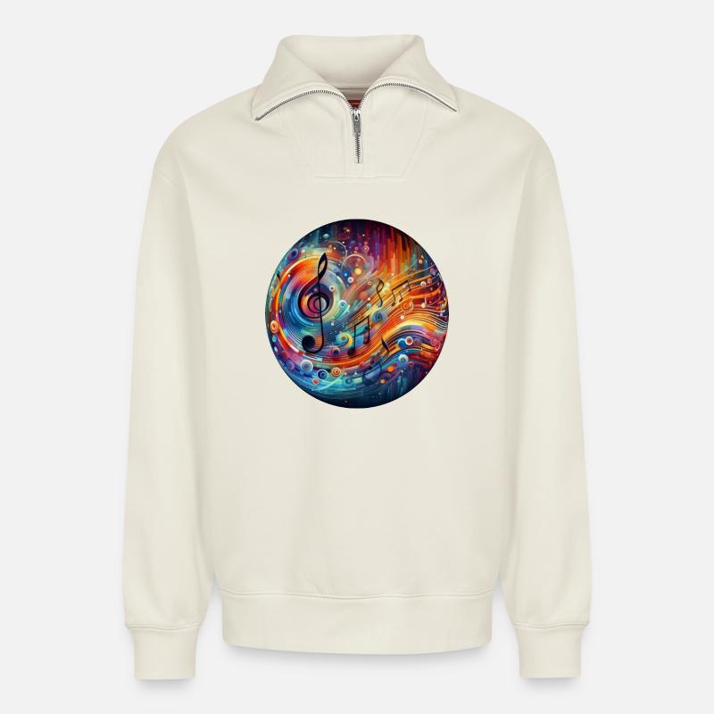 Abstrakte Musik-Explosion - Relaxed Unisex Organic Half Zip Sweatshirt – von SPREAD - Naturweiß