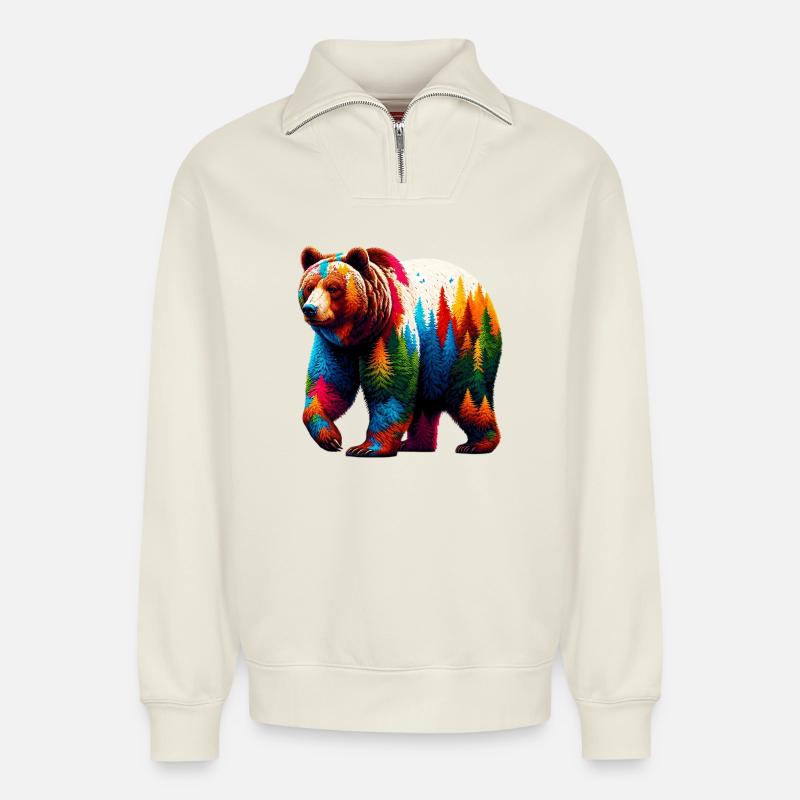 Bär - Relaxed Unisex Organic Half Zip Sweatshirt – von SPREAD - Naturweiß
