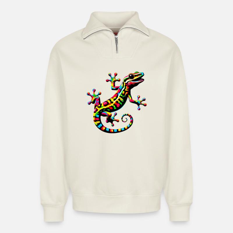 Gecko - Relaxed Unisex Organic Half Zip Sweatshirt – von SPREAD - Naturweiß