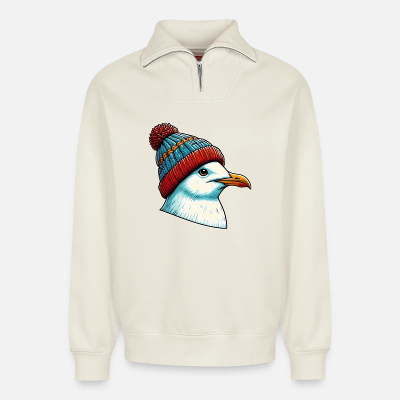 Möwe - Relaxed Unisex Organic Half Zip Sweatshirt – von SPREAD - Naturweiß