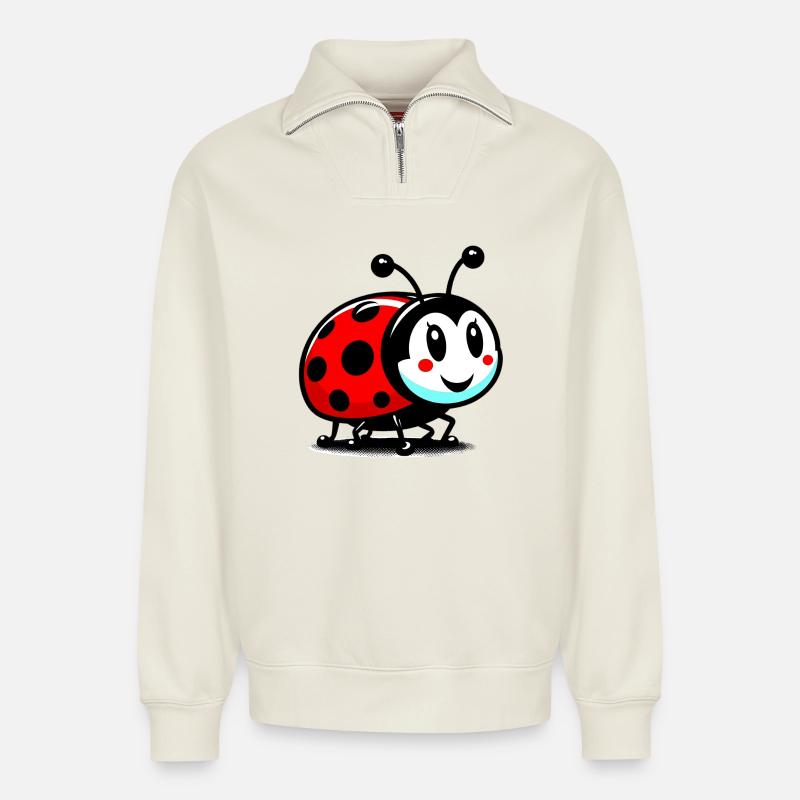 Coccinelle - Sweat unisexe décontracté en coton biologique à demi-zip – de SPREAD - blanc cassé