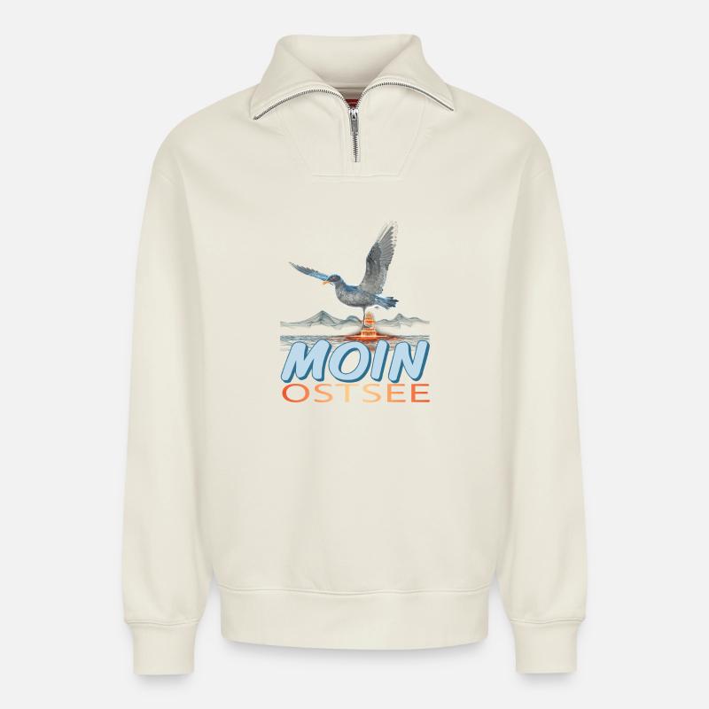 Moin Ostsee - Relaxed Unisex Organic Half Zip Sweatshirt – von SPREAD - Naturweiß