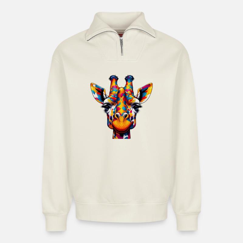 Giraffe - Relaxed Unisex Organic Half Zip Sweatshirt – von SPREAD - Naturweiß