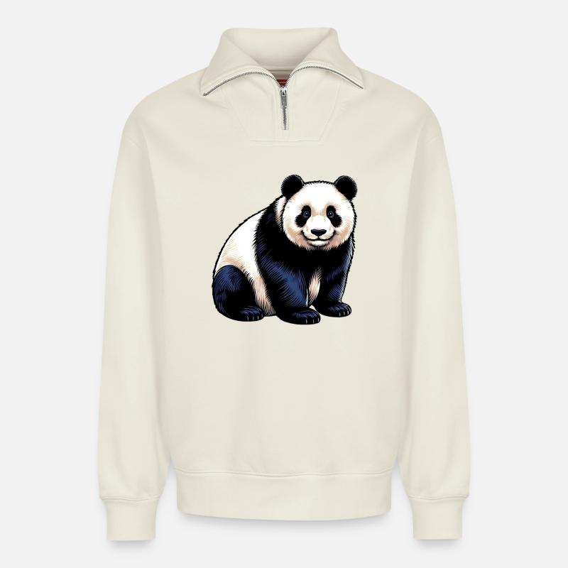 Panda - Relaxed Unisex Organic Half Zip Sweatshirt – von SPREAD - Naturweiß