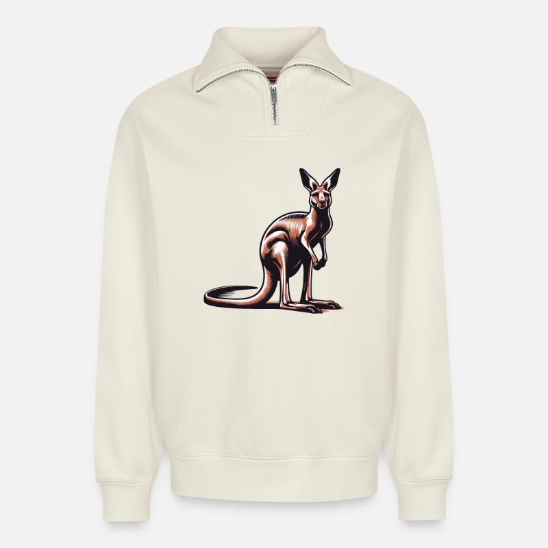 Känguru - Relaxed Unisex Organic Half Zip Sweatshirt – von SPREAD - Naturweiß