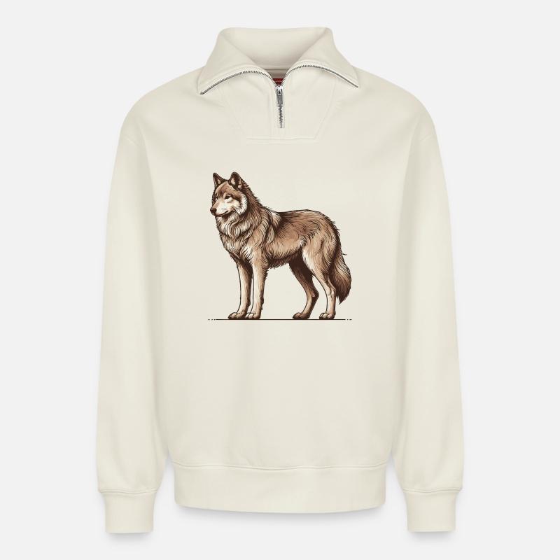 Wolf - Relaxed Unisex Organic Half Zip Sweatshirt – by SPREAD - off white