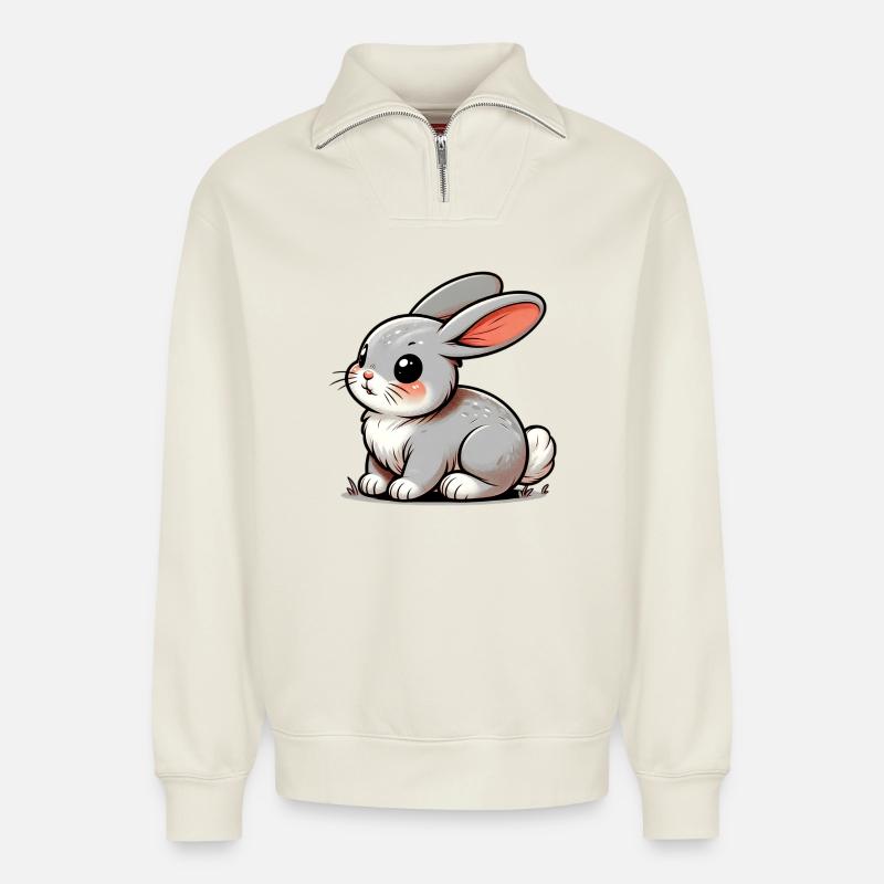 Rabbit - Relaxed Unisex Organic Half Zip Sweatshirt – by SPREAD - off white