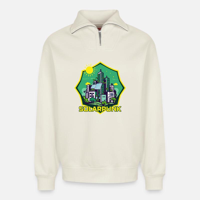 Solarpunk - Relaxed Unisex Organic Half Zip Sweatshirt – von SPREAD - Naturweiß