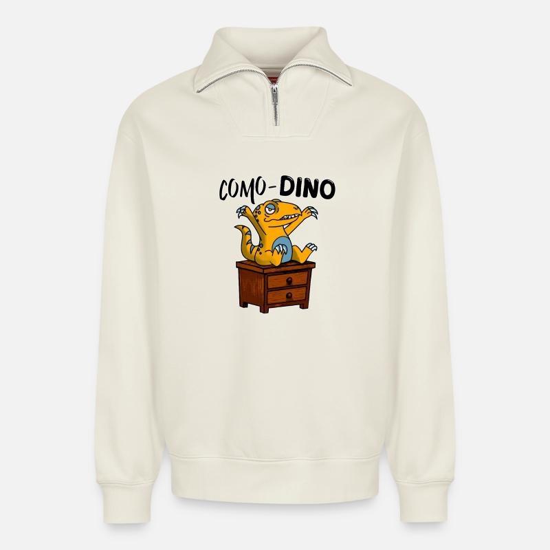 Nachttisch - Relaxed Unisex Organic Half Zip Sweatshirt – von SPREAD - Naturweiß