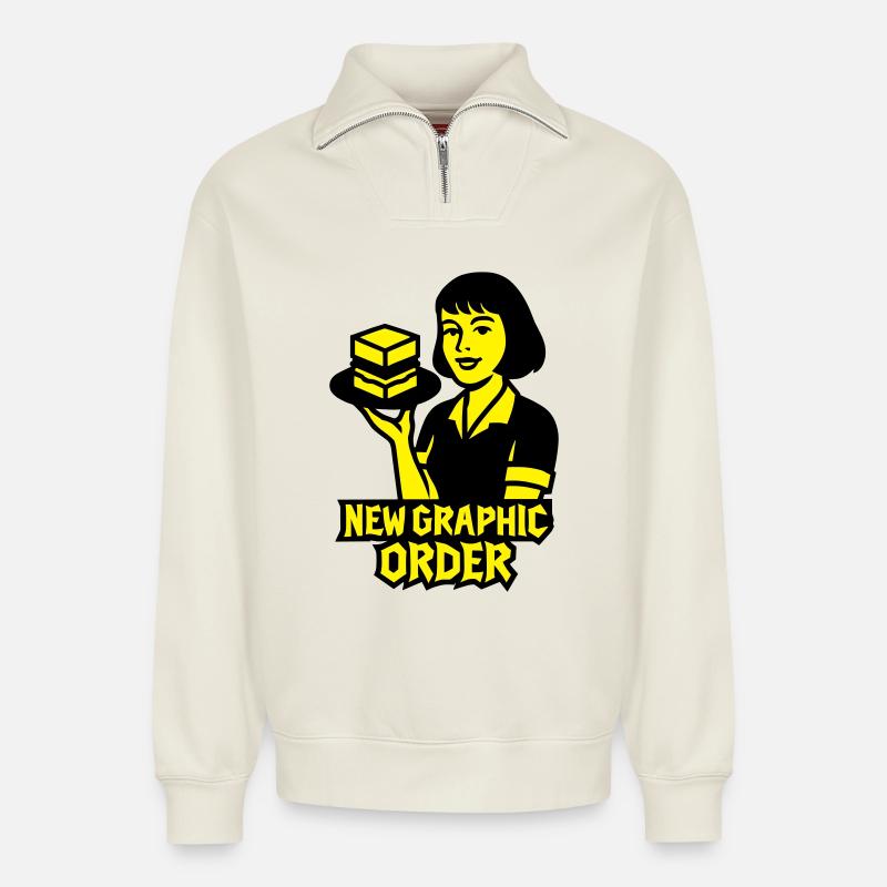 New Graphic Order #1 - Relaxed Unisex Organic Half Zip Sweatshirt – von SPREAD - Naturweiß
