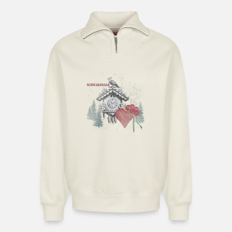 Aus dem Schwarzwald - Relaxed Unisex Organic Half Zip Sweatshirt – von SPREAD - Naturweiß