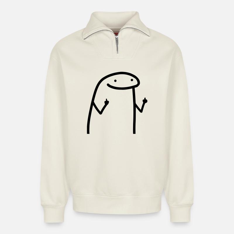 Flork der Kühe Mittelfinger Meme - Relaxed Unisex Organic Half Zip Sweatshirt – von SPREAD - Naturweiß