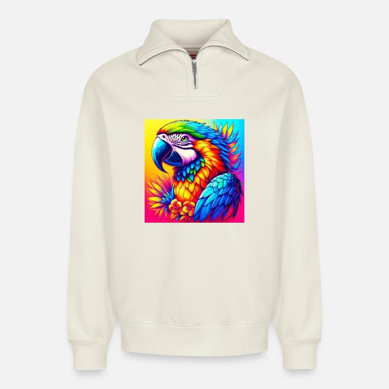 parrot - Relaxed Unisex Organic Half Zip Sweatshirt – by SPREAD - off white