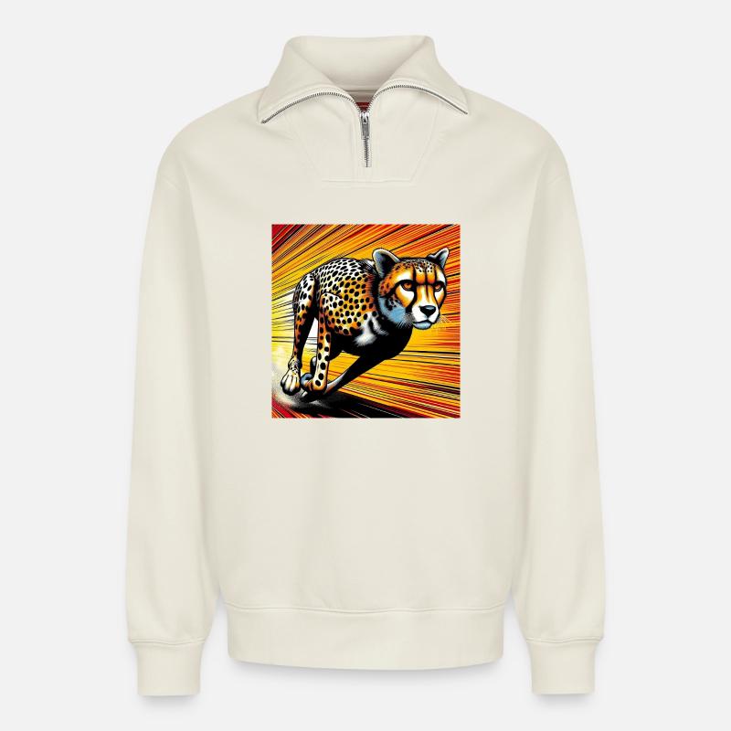Gepard - Relaxed Unisex Organic Half Zip Sweatshirt – von SPREAD - Naturweiß